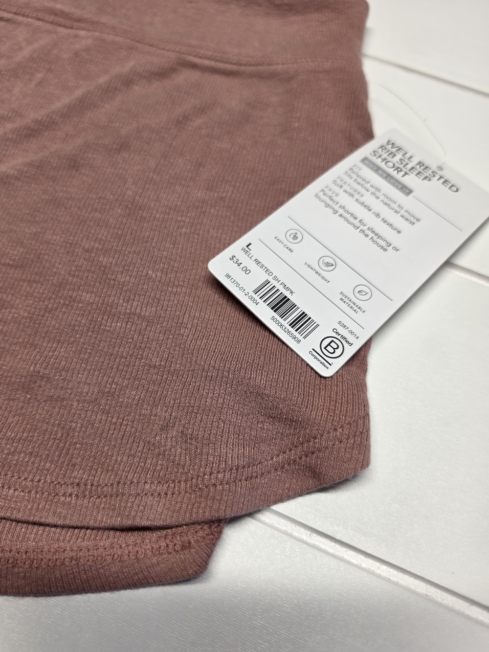 NEW Athleta High-Waist Ribbed Sleep Lounge Shorts in Dusty Rose LARGE - Picture 4 of 4